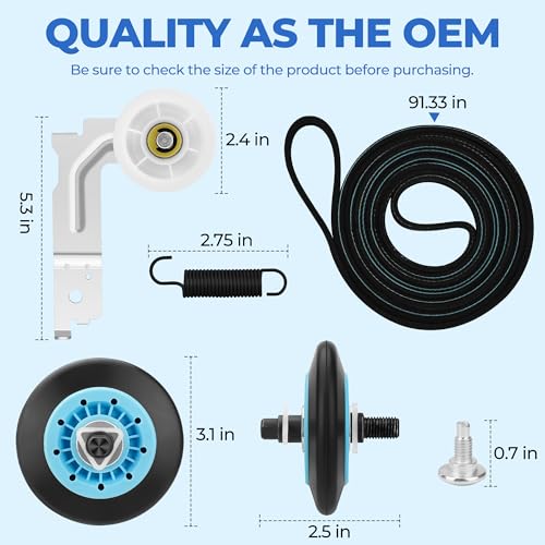 【UPGRADED】 DC97-16782A Fit for Samsung Dryer Roller Replacement Kit, Iclude DC93-00634A Dryer Idler Pulley, 6602-001655 Dryer Belt | High-Temperature & Wear-Resistant Materials By NISHCON - color: Blue