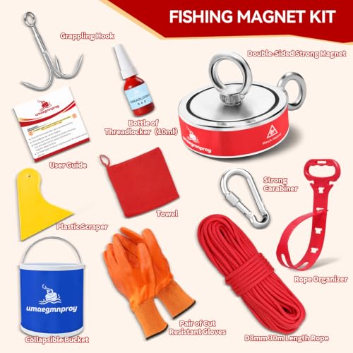 Heavy Duty Magnet Fishing Kit, 2600LB Double-Sided Magnet and 98ft Rope