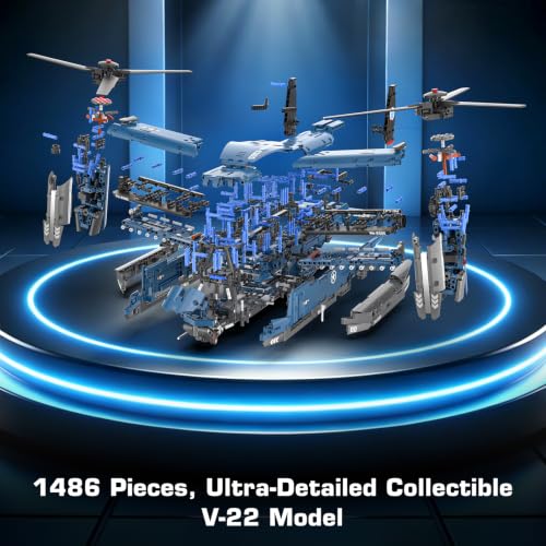 1486 Piece V-22 Osprey Military Tiltrotor Aircraft Building Blocks Sets - color: Blue