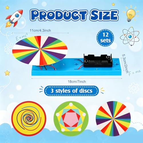 Outus 12 Pack STEM Craft Set for Kids 8-12 Newton's Color Disc Kits STEM Robot Kit Toys Educational Robotics DIY Project for Kids Classroom Activities Science Experiments and School Clubs