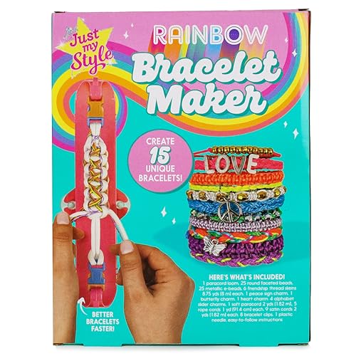 Just My Style Rainbow Bracelet Maker, Jewelry Making Kit with Easy-to-Use Bracelet Maker Tool, Friendship Bracelet Kit, 6 Year Old Girl Gifts, Gifts for Girls, Bracelet Making Kit for Girls - color: Rainbow Bracelet