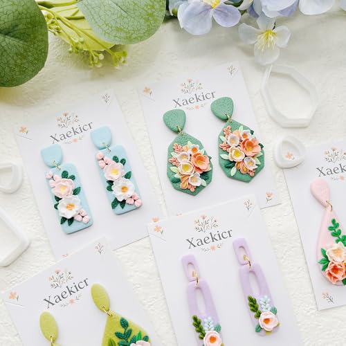 Spring Floral Polymer Clay Cutters Set – Teardrop & Geometric Clay Cutters, Polymer Clay Molds for Clay Earring Cutters, Clay Tools - color: 2G color