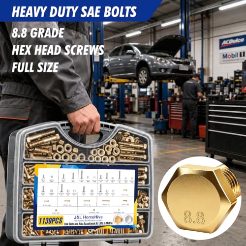1139Pcs Nut Washer Assortment Kit 1/4-20~1/2-13 - color: Gold-1139PCS Metri& SAE Hex Bolt
