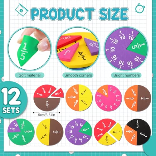 Sayglossy 12 Sets Fraction Set for Math Classroom Fractions Manipulatives Math Manipulatives for Home School Supplies (Circles) - style: Circles