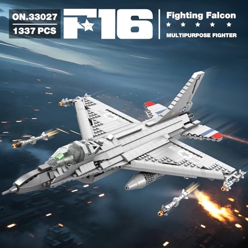 Reobrix F-16 Fighter Jet Building Set 33027, 1337 PCS Military Airplane Model Kit with Display Stand, Retractable Landing Gear, STEM Collectible Gift for Adults & Teens 14+ - color: F-16 Fighter