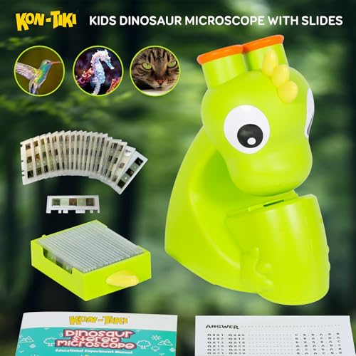 KON-TIKI Kids Dinosaur Microscope Viewer, Image Viewer with Stereo Goggles, 20 Micro Film Slides, 60 Science Images, LED Light, Q&A Learning Booklet, Educational STEM Toy Gift for Boys & Girls Age 3+