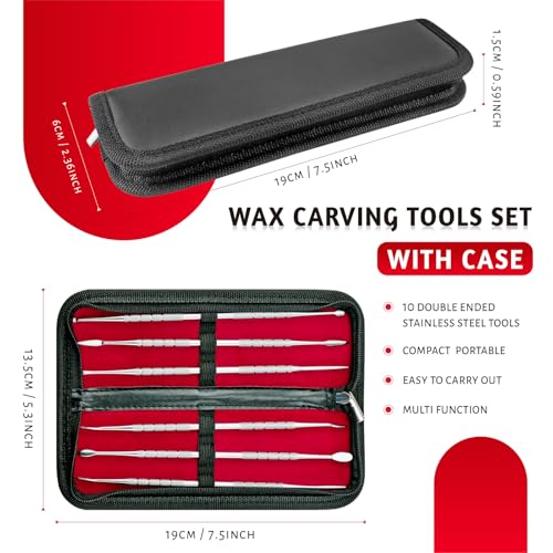YETOOME 6 Pcs Wax Carving Tools Set with Case, Double-Ended Stainless Steel Clay Sculpting Pottery Sculpture Tools for Wax Pottery Carving Clay Modeling