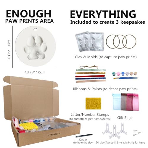 MYPAWLETS Dog Cat Pawprints Keepsake Kit,3 Round,Clay Paw Print Ornaments - size: Make 3(3 circles)