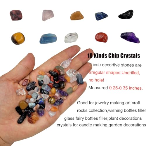 10 Kinds Gemstones and Crystals Set Tumbled Chips Crystals for Jewelry Making,Candle Making,Crushed Stones Rocks and Minerals Science Kit,Black Tourmaline,Rhodonite