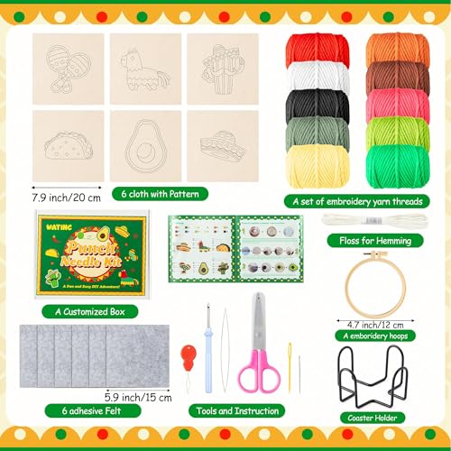 WATINC Christmas Punch Needle Coaster Kits - 23Pcs Easy Art Work Decor Craft Supply for Beginners, DIY Set of 6 Pattern Tufted Pads with Adhesive Felt Yarns Tools Coaster Holder Instruction (Green) - color: Green
