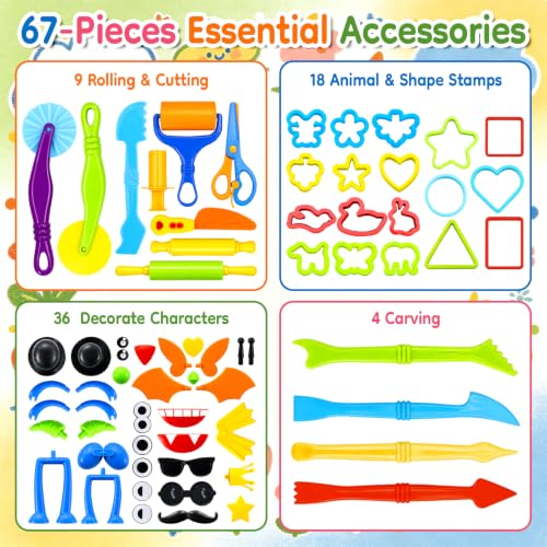 67 PCs Dough and Clay Play Tools Kit for Kids Ages 4-8 Educational Toys - size: Pack of 67