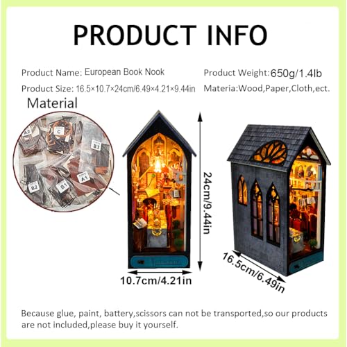 DIY Miniature House Kit, European Style Book Nook Kit, Illusion Mirror Design Miniature Dollhouse Kit, Booknook Bookshelf Desktop Decor Model Build Creativity Gift for Women and Adults - color: A Style