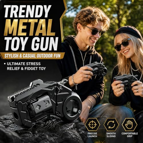 Gun Fidget Toys for Adults, Metal Fidget Toy Guns with Shell+Bullet+Target+Sight, Alloy Fun Toys Cool Hand Spinner to Relieve Stress, Anxiety, Office Desk Toys (Black) - color: Black