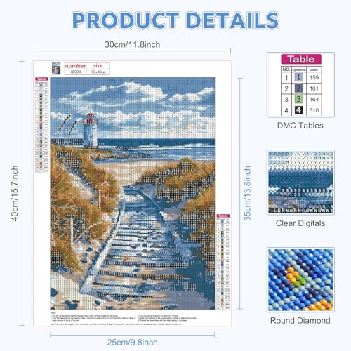 BIGRIMA Beach Diamond Painting Kits for Adults,DIY 5D Landscape Diamond Art Paint with Round Diamonds Full Drill Crystal Art Painting Kit for Home Wall Decor 30×40cm - color: Diamond Painting 015