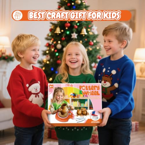 Innofans Pottery Wheel for Kids - Complete Pottery Tools Kit for Beginners, Arts and Crafts for Kids Ages 8-12 with 3 Pack Air Dry Clay, Mini Clay Making Pottery Wheel with Foot Pedal (Octopus) - color: Pink