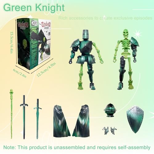 T13 Skeleton Knight Action Figure,DIY Posable Model Collectible Kit (Green) - color: Green