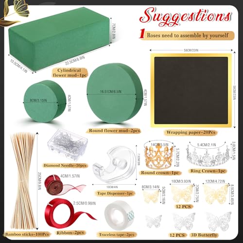 XunYee Bouquet Kit 20 Sheet Flower Wrapping Paper 100 Pcs Bamboo Skewers Floral Foam Blocks for Anniversary Birthday Gift Graduation Mother's Day(Black) - color: Black