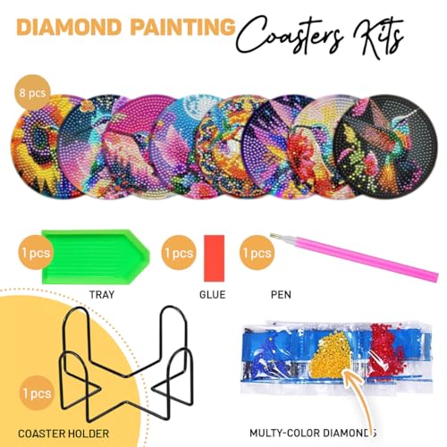 8 Pcs Humming Bird Diamond Painting Kits | Diamond Painting Kits with Holder | Diamond Art Coasters for Beginners Adults - Perfect Art Craft Supplies Gift!… (Humming Bird) - color: Humming Bird