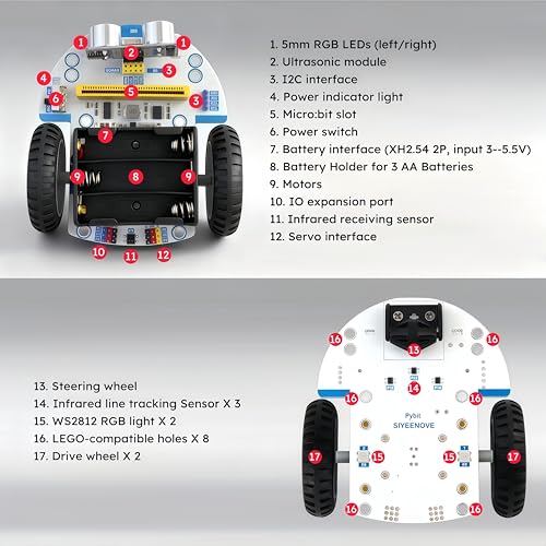 Micro:bit Smart Car with Detailed MakeCode Graphical & MicroPython Programming Tutorial,IR Line Tracking & RGB Light Modules,Ideal for Maker Education and Classroom Learning