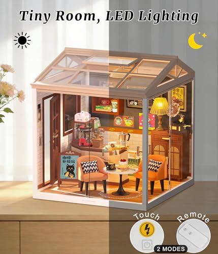 Vintage Coffee Shop Miniature House Kit – DIY Cafe Dollhouse with Glass Display Case, 3D Micro Building Model Kit for Adults & Teens, Craft Hobby Gift for Coffee Lovers - color: Coffee Shop, size: Medium