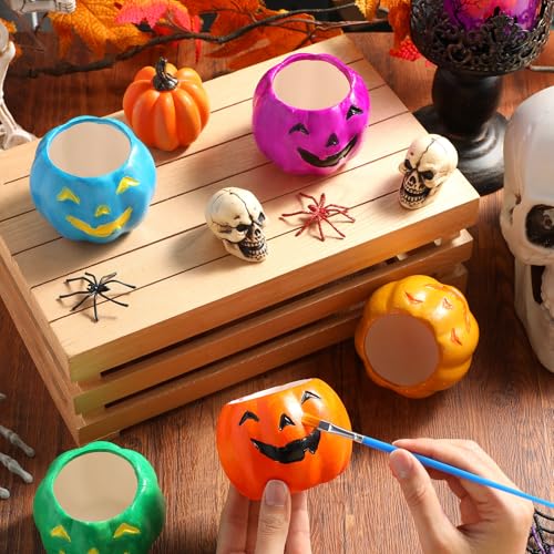 Pasimy 6 Set Ceramics to Paint DIY Succulent Planter Pots, Evil Pumpkin - style: Evil Pumpkin