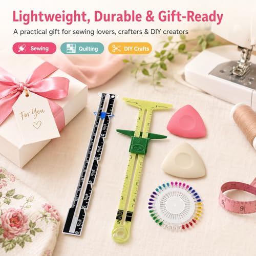 5 Piece Sewing Gauge Set, 5-in-1 Sliding Ruler & Seam Gauge, Yellow - color: Yellow