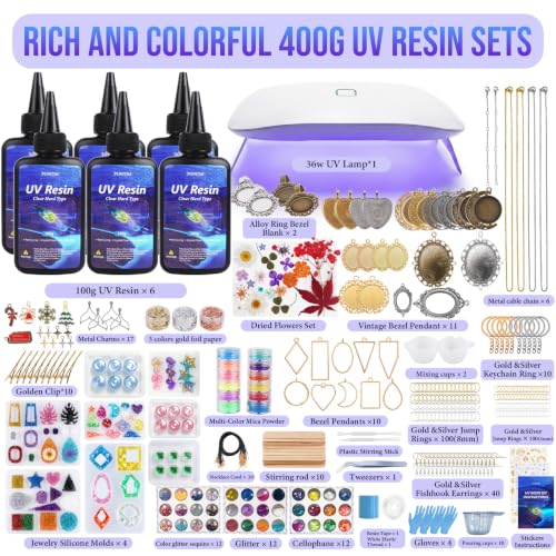 FUHITIM 600g UV Resin Kit with Light,Resin Kits for Beginners - color: 600g Colors