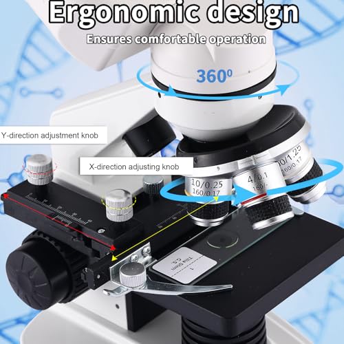 Binocular Microscope Magnification 40X-2500X, WF10x/25x Eyepieces, Dual LED Illumination, Suitable for Schools Home Labs Educational Adult Microscope - color: white