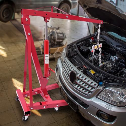 Hydraulic Crane with Engine Leveler, 2T Folding Hydraulic Crane, Heavy Duty Folding Hydraulics, Folding Hydraulic Cranes with Wheels for Engine Lifting Loading