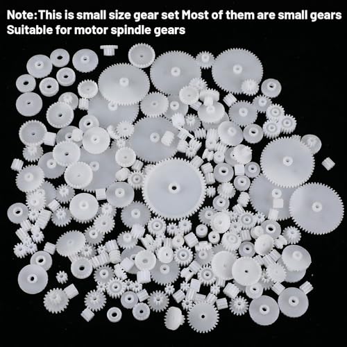200 Pcs Plastic Gear Set, Single-Gear, Spindle Gears, Small Motor Gears, Model Toy Gear Kit, DIY Gear-Assortment Accessories Set for Model (6 Styles)