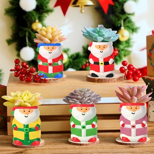 Pasimy 6 Set Ceramics to Paint DIY Succulent Planter Pots, Santa - style: Santa