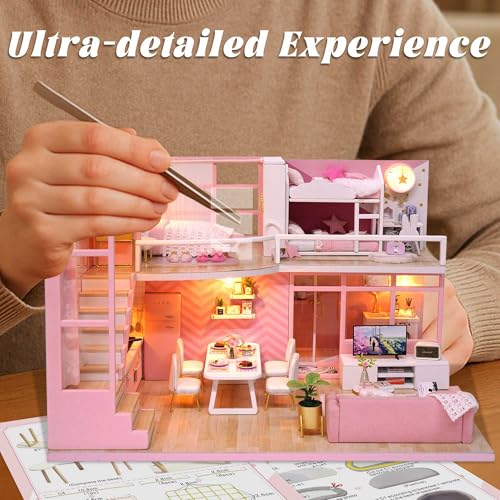 Flever Dollhouse Miniature DIY House Kit Creative Room with Loft Apartment Scene for Romantic Artwork Gift (Dream Angel) - color: Dream Angels