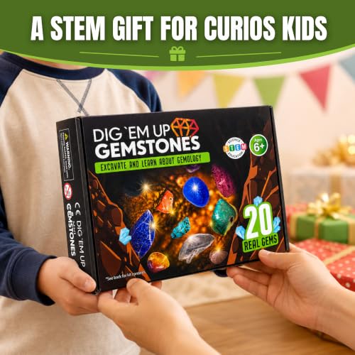 LotFancy Gemstone Dig Kit for Kids, 20 Real Gems, Science Excavation Gift