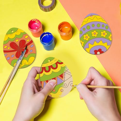 80PCS Wooden Easter Ornaments to Paint, 10 Styles DIY Blank Unfinished Wood Cutouts Ornament for Crafts Hanging Decorations, Egg Rabbit Bunny Butterfly Flower Happy Easter - color: Egg Cutouts