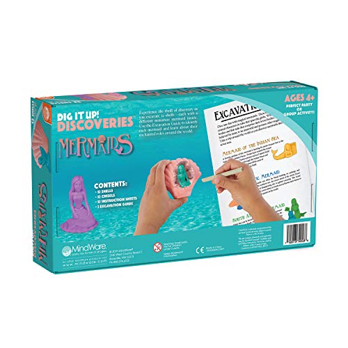 MindWare Dig It Up! Discoveries Mermaids - Dig Kits for Kids with 12 Sea Shells, Each with a Mermaid Toy Inside, 12 Chiseling Tools and Instructions – Ages 4 and Up