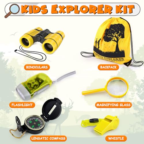 ESSENSON Kids Explorer Kit - Adventure Kit for Kids, Outdoor Explorer Kit with Binoculars, Summer Outdoor Toys for Kids Ages 4-8 - color: Yellow