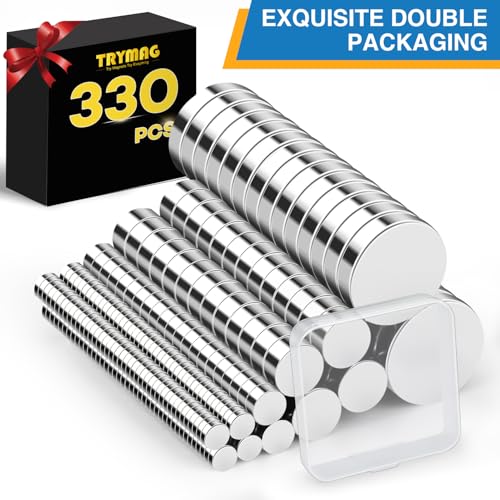 TRYMAG 330Pcs Small Magnets,5 Different Sizes Refrigerator Magnet - size: mix-330Pcs