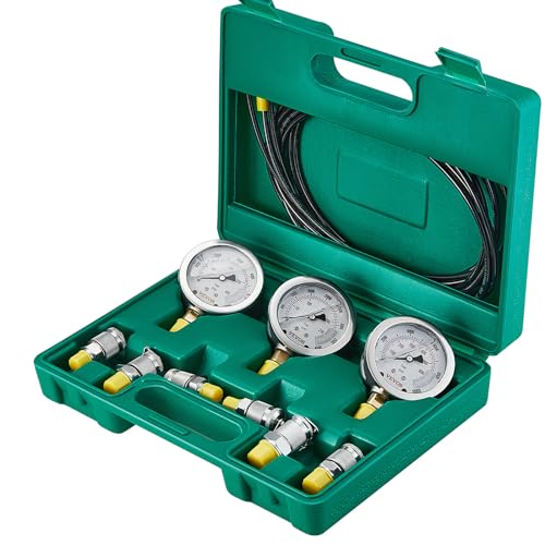 Hydraulic Pressure Test Kit, 250/400/600bar, 3 Gauges 6 Test Couplings 3 Test Hoses, Excavator Hydraulic Test Gauge Set with Portable Carrying Case for Excavator Tractors Construction Machinery - style: 3 Gauges 6 Test Couplings