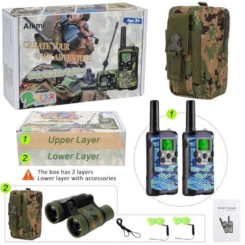 Aikmi Walkie Talkies for Kids with Tactical Bag & Binocular Toys Gifts - color: Blue