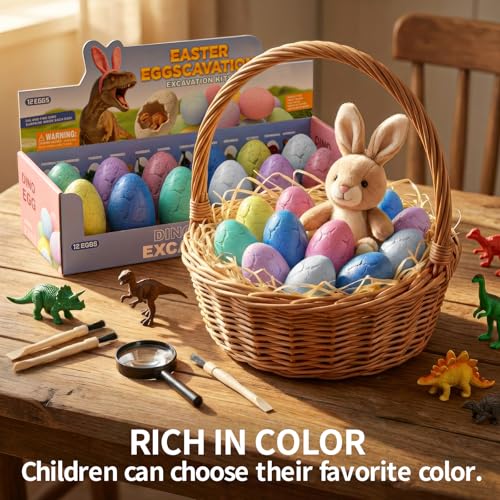 12 Pack Colorful Dinosaur Eggs, Excavation Kit with Learning Cards - style: 12 Dinosaur Eggs(Colorful)