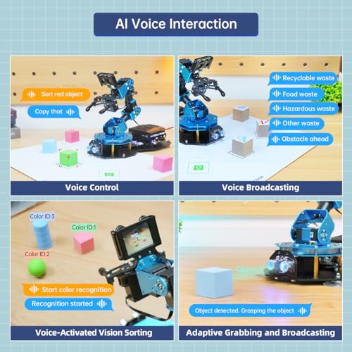 AI Vision & Voice Interaction Smart Robotic Arm for Arduino Scratch Python 6DOF Robot Arm STEM Project Educational Robot & Engineering Kits, Science/Coding/Programming Set, xArmAI Advanced Kit