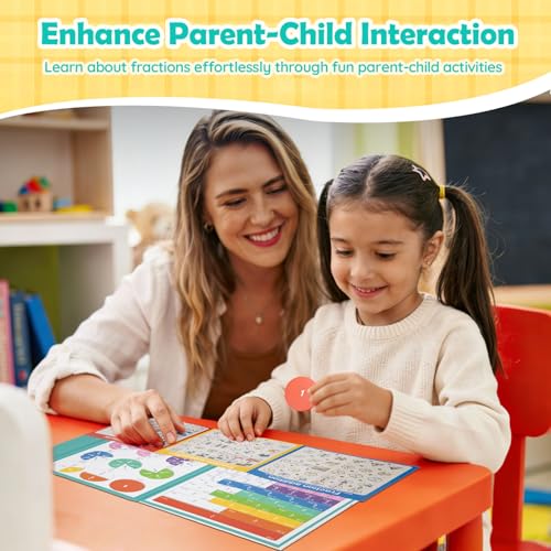 Magnetic Fraction Educational Puzzle for Kids – Fraction Manipulatives with Tiles & Circles, Montessori Magnetic Fraction Book for Elementary School, Visual Learning for Fractions Games