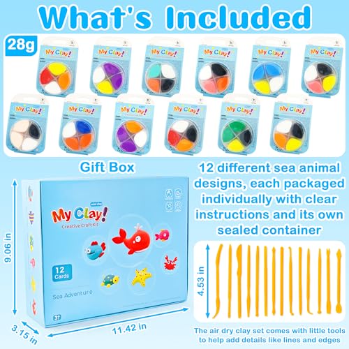 LanMa Air Dry Clay Kit for Kids, 12 Pack Sea Animal Air-Dry Art Kits with Ultra Light & Soft Modeling Clay, Instructions, Sculpting Tools, Christmas Birthday Gifts for Boys Girls - color: Sea Animals