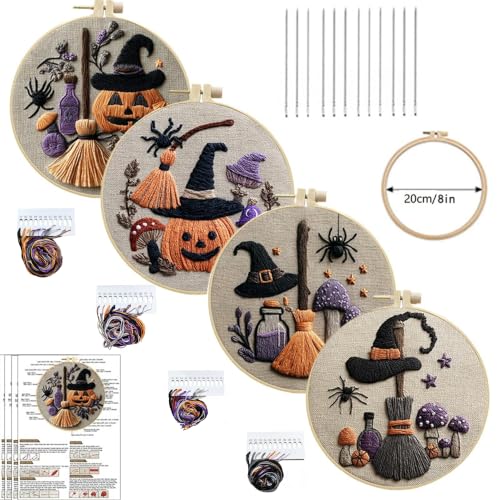 4 Pack Embroidery Halloween Kit for Adult, Embroidery DIY Starter Kit - color: Black, size: Black - 1 - Medium