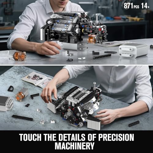 Mould King 10230 W12 Engine Building Block Set, MOC Mini Transmission Engine Model Toy for Adults 14+, V8 Engine Series for Display Collection(871 PCS) - style: W12 Engine