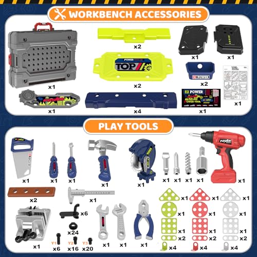 Kids Tool Bench with Electric Drill, Toddler Tool Set for Boys Ages 3-5 6-8 - color: Green