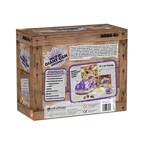MindWare Dig It Up Giant Gem Discovery Kit - Gemstone Dig Kit Offers Geology for Kids with 12 Real Polished Hidden Gemstones - Includes 1 Giant Gem, Chiseling Tools, Gemstone Poster - Ages 4+