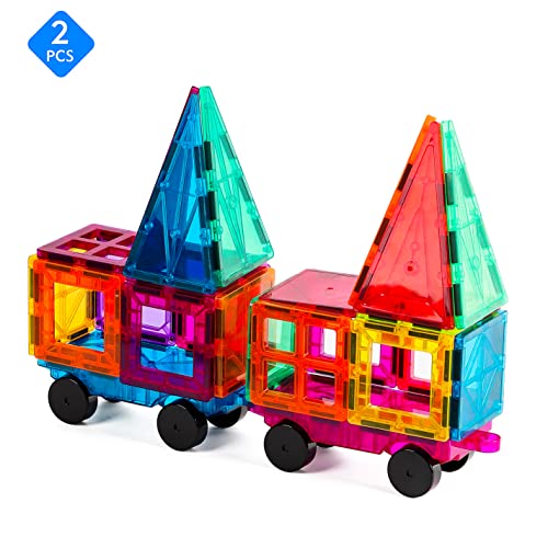 Magnetic Tiles Car Set Truck Kit Toy with Stronger Magnets, Educational Magnet Cars with Re-Enforced Hitch and Long Bed for Girls Boys Toddler Ages 3+ (Blue & Purple) - color: Blue & Purple