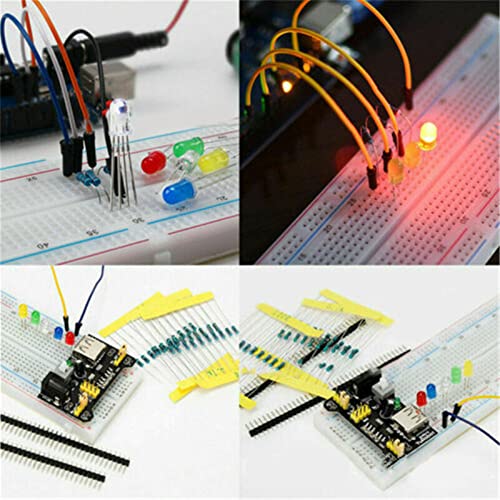 Electronics Component Kit 400Pcs with Breadboard, Power Supply Module, Jumper Wire, LED Diodes, Resistors, Capacitors, Potentiometer for R3,