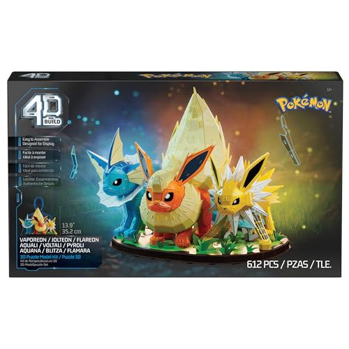 4D Build Pokémon Eevee Evolution Trio 3D Puzzle Model Kit, Shelf Display - style: Eevee Evolution Trio 612 pcs
